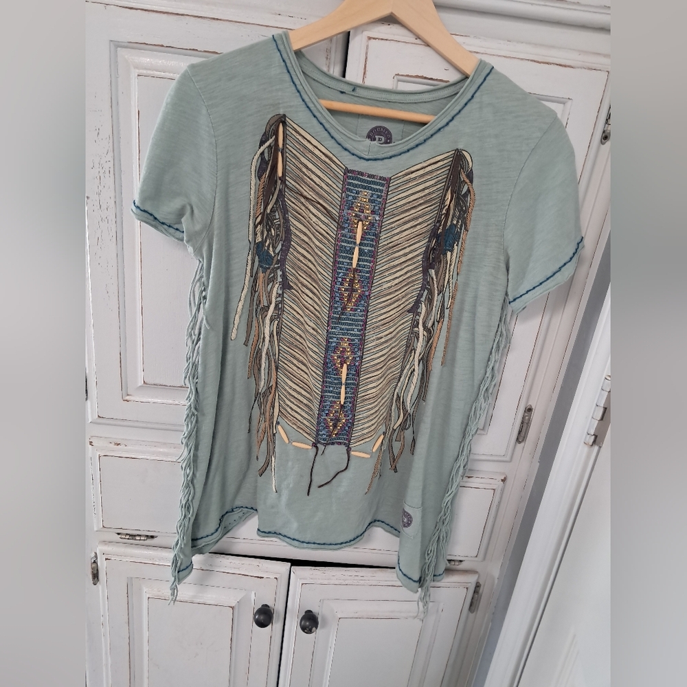 Double D Ranch Navajo Breast Plate Light Blue Top Beading Native Fringe Small